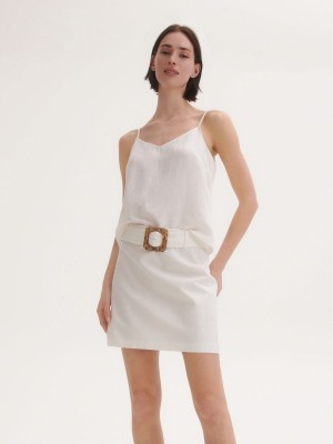Reserved Mini skirt with belt Beyaz | HOGL75841