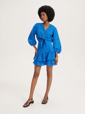 Reserved Mini skirt with ruffles Mavi | OHXB28941