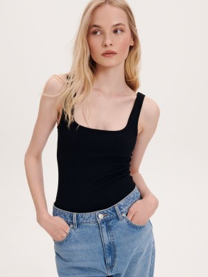 Reserved Nervürlü jersey body Siyah | IRTM91823