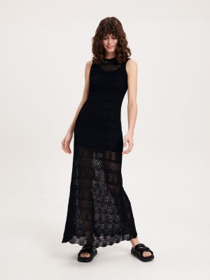 Reserved Openwork maxi dress Siyah | LVIM19257
