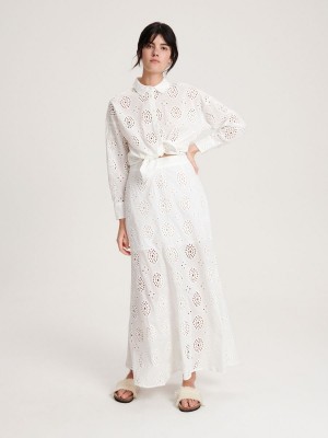 Reserved Openwork maxi skirt Beyaz | USQK82603