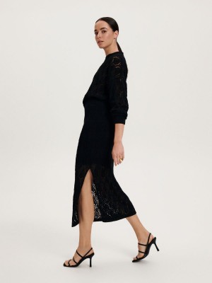 Reserved Openwork maxi skirt Siyah | MIPR18946