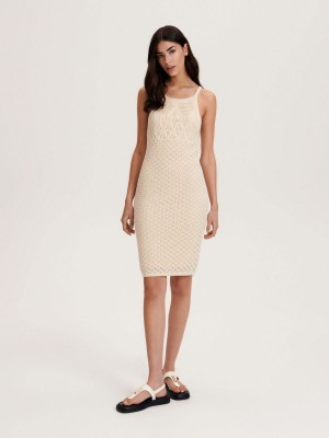 Reserved Openwork midi dress Ivory | NCIT40521