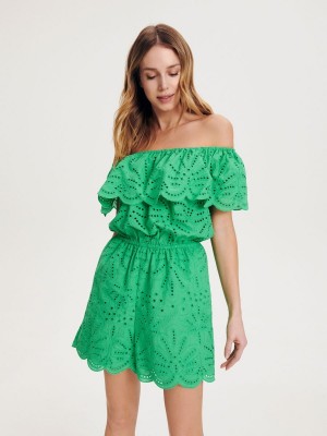 Reserved Openwork playsuit Yeşil | FZCP16842