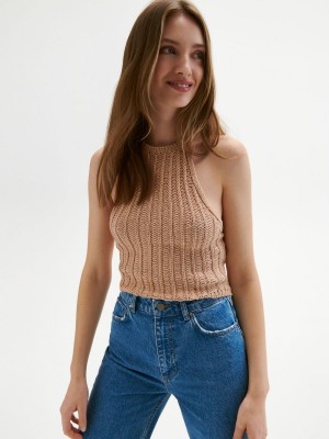 Reserved Organic cotton jersey top Kahverengi | ULNA54973