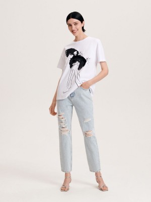 Reserved Oversized T-shirt Ivory | NTKQ41872