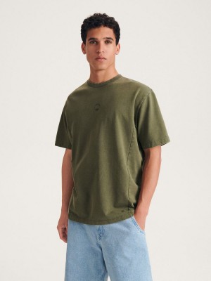 Reserved Oversized T-shirt with embroidery Haki | SQPJ04517