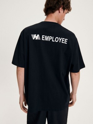 Reserved Oversized T-shirt with print Siyah | AVKZ21946