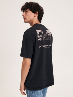 Reserved Oversized T-shirt with print Siyah | VPFG87923