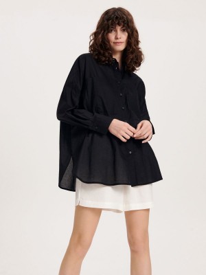 Reserved Oversized cotton shirt Siyah | EKBP41975
