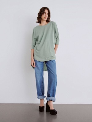 Reserved Oversized long sleeve T-shirt Yeşil | KFUY14273