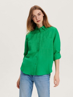 Reserved Oversized shirt with linen blend Yeşil | SPWJ24758