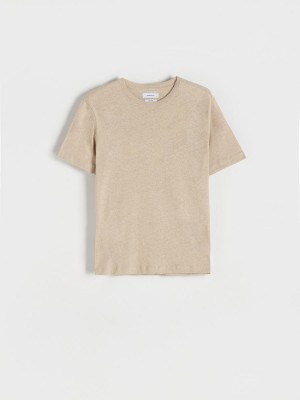 Reserved PREMIUM linen blend T-shirt Bej Rengi | LYQG01765