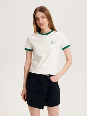 Reserved Pamuklu T-shirt Ivory | FVXC70398