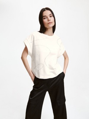Reserved Pamuklu T-shirt Ivory | NQDR13849