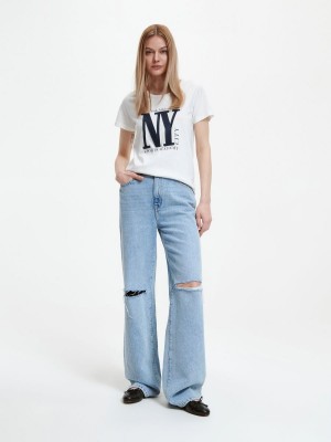 Reserved Pamuklu T-shirt Ivory | UKPG20548