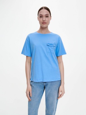 Reserved Pamuklu T-shirt Mavi | VSZK56103