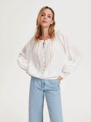 Reserved Pamuklu blouse with tie detail Beyaz | IXNP12706