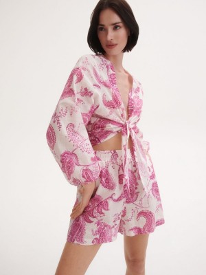 Reserved Pamuklu blouse with tie detail Pembe | QRJP05879