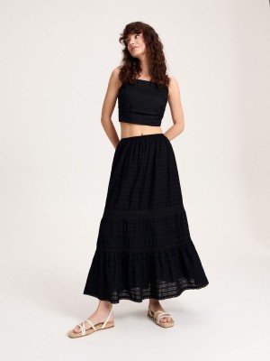 Reserved Pamuklu maxi skirt Siyah | ZIUH93418