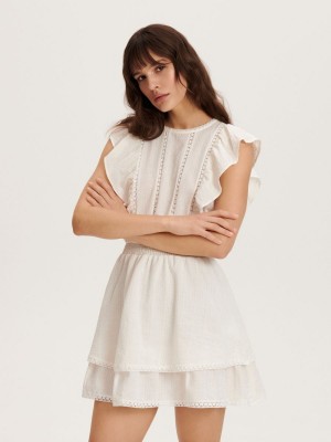 Reserved Pamuklu rich mini dress Beyaz | EXMB93245