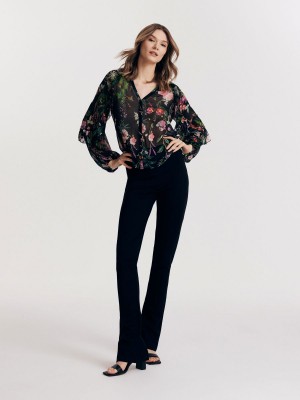Reserved Patterned blouse Siyah | AMZL87542