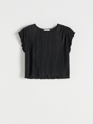 Reserved Pileli T-shirt Siyah | DQVK90153