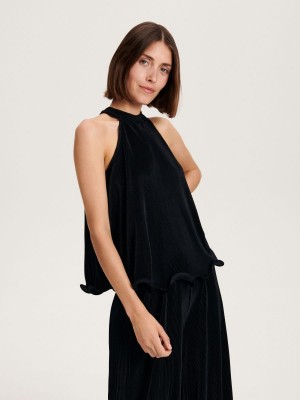 Reserved Pileli blouse Siyah | FUIR21903