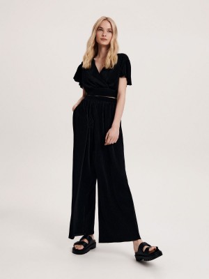 Reserved Pileli trousers Siyah | KQAC05429