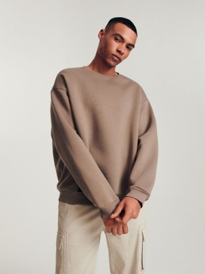 Reserved Plain cotton rich sweatshirt Bej Rengi | XMTG08694