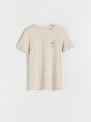 Reserved Regular fit T-shirt with appliqué Ivory | BCTW32681