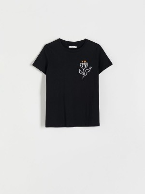 Reserved Regular fit T-shirt with appliqué Siyah | TLXG42581