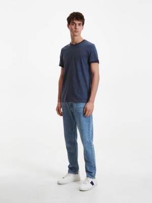 Reserved Regular fit T-shirt with contrasting trimming Lacivert | GFME48029