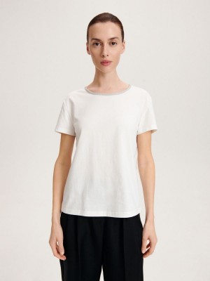 Reserved Regular fit T-shirt with decorative trimming Beyaz | CYNF21689