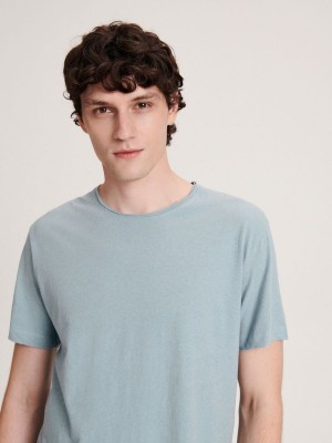 Reserved Regular fit T-shirt with linen blend Mavi | ZNOQ86340