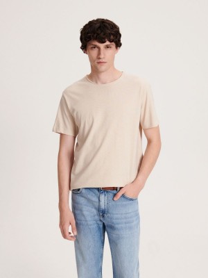 Reserved Regular fit T-shirt with linen blend Bej Rengi | CJDR07529