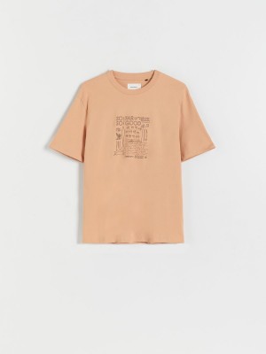 Reserved Regular fit T-shirt with print Bej Rengi | HTGX87235