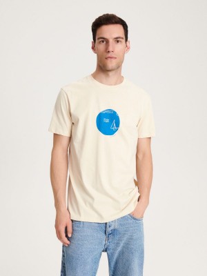 Reserved Regular fit T-shirt with print Bej Rengi | IQPG95487