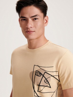 Reserved Regular fit T-shirt with print Bej Rengi | VKXH12849