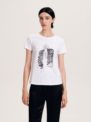 Reserved Regular fit T-shirt with print Beyaz | AWLF72450