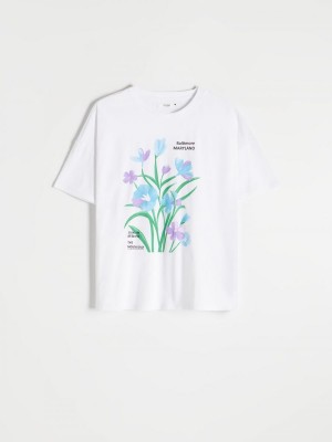 Reserved Regular fit T-shirt with print Beyaz | TVBL16392