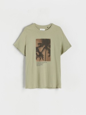 Reserved Regular fit T-shirt with print Haki | GHDI98675