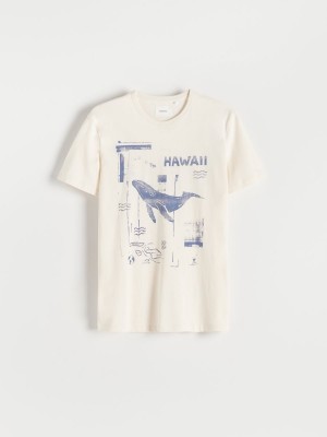 Reserved Regular fit T-shirt with print Ivory | VDNZ79821