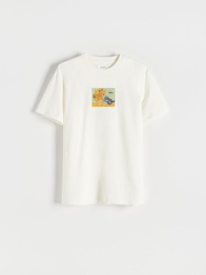 Reserved Regular fit T-shirt with print Ivory | HYZT28591