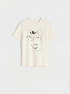 Reserved Regular fit T-shirt with print Ivory | ZFST61593