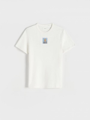 Reserved Regular fit T-shirt with print Ivory | YLZF80421