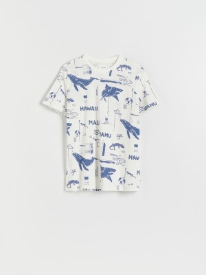 Reserved Regular fit T-shirt with print Ivory | CKHJ79654