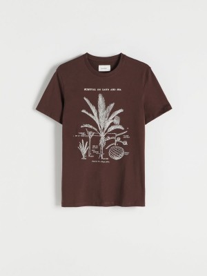Reserved Regular fit T-shirt with print Kahverengi | KWDT15492
