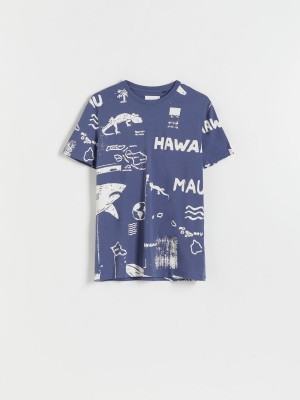 Reserved Regular fit T-shirt with print Lacivert | ADEB49073