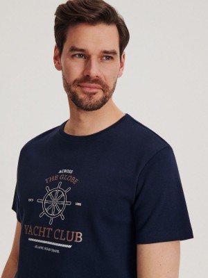 Reserved Regular fit T-shirt with print Lacivert | SITA52637